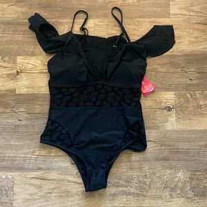 Women’s Black One-Piece Swimsuit with Mesh Insets